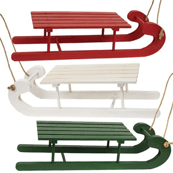 Large Painted Wooden Sled 3 Assorted Gc24142 By Cwi Gifts