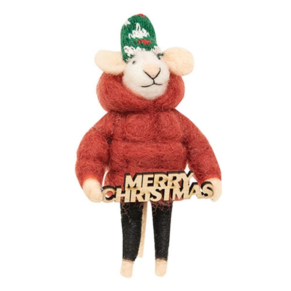 Merry Christmas Puffer Mouse Felted Ornament Ghby5132 By Cwi Gifts