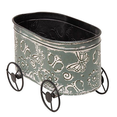 Distressed Teal Metal Butterfly Cart Planter Ghdy21003 By Cwi Gifts