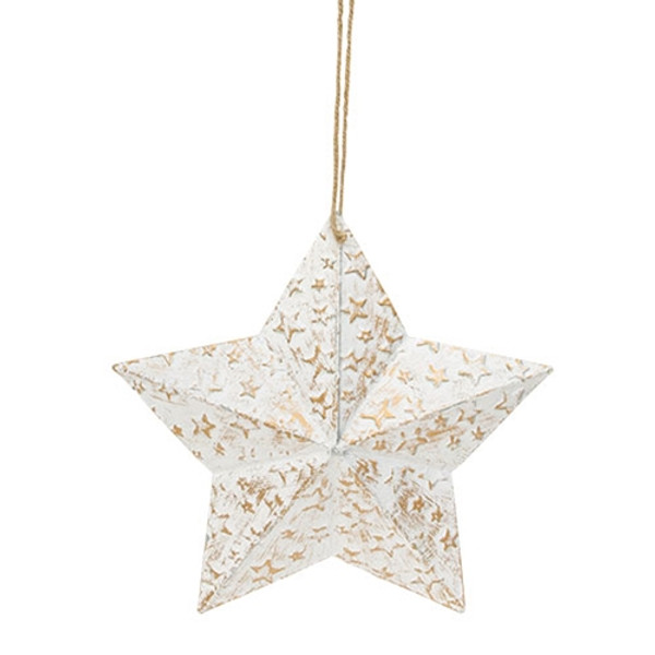 Vintage White Metal Hanging Star With Gold Embossed Stars 9 5 Gm32827 By Cwi Gifts