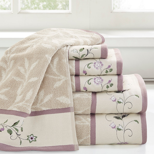 Olliix Serene Embroidered Cotton Jacquard 6 Piece Towel Set Mp73 7906