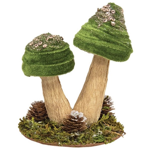 Green Velvet Glittered Mushrooms Sitter Grja5323 By Cwi Gifts