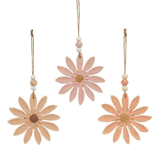 Pastel Wooden Daisy Ornament 3 Assorted Grja5532 By Cwi Gifts