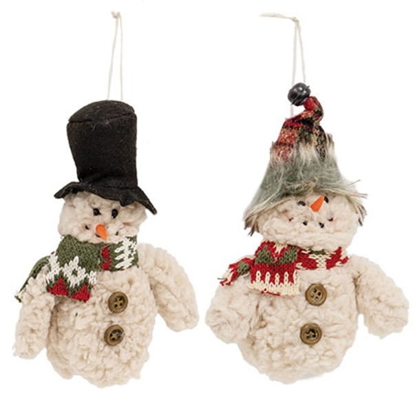 Stuffed Sherpa Hat Scarf Snowman Ornament 2 Assorted Gx05426 By Cwi Gifts