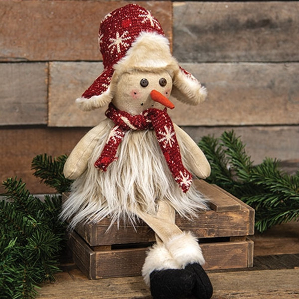 Furry Dangle Leg Snowman With Hunter Hat Scarf Gzoe5455 By Cwi Gifts