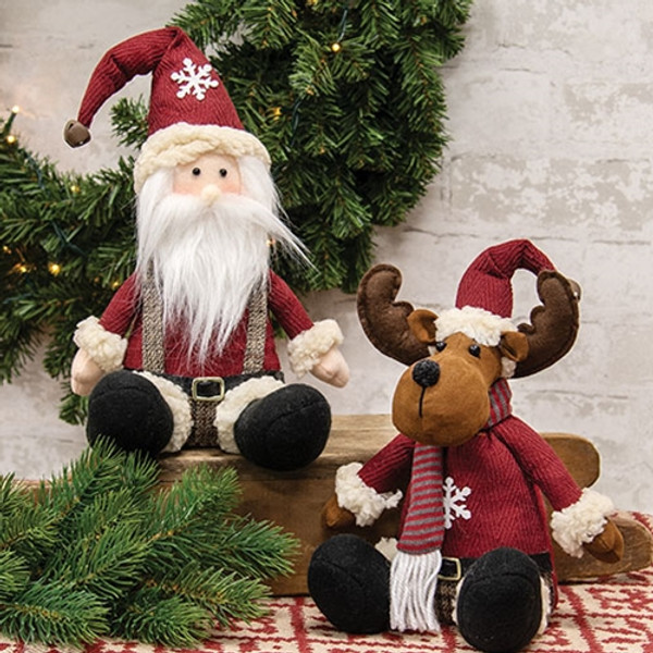Cozy Snowflake Stuffed Moose Santa Sitter 2 Assorted Gzoe5456 By Cwi Gifts