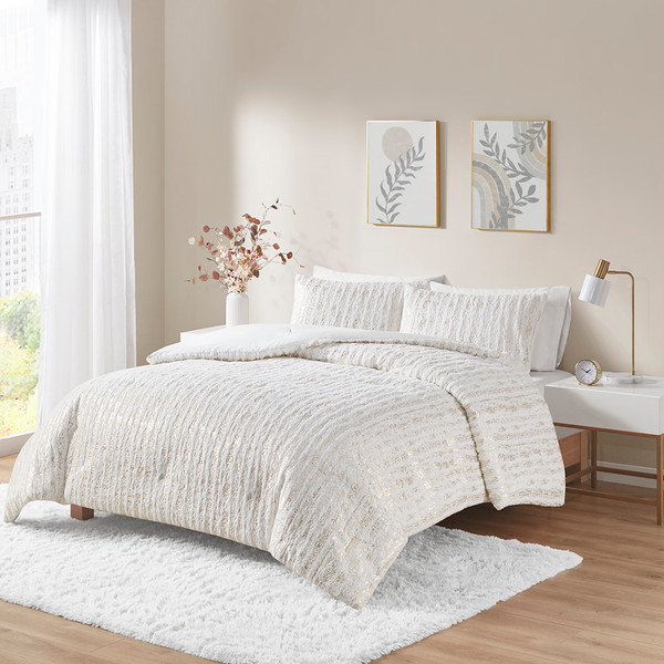 Olliix Naomi Metallic Print Faux Fur Comforter Set Twin Twin Xl Id10 2239