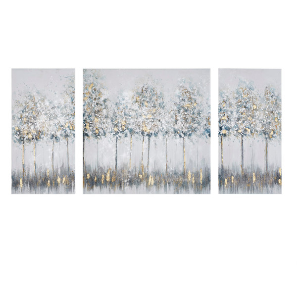 Olliix Madison Park Blue Midst Forest Printed Canvas With Gold Foil 3 Piece Set Mp95C 0226