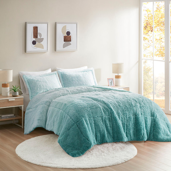 Olliix Brielle Ombre Shaggy Long Fur Comforter Mini Set King Cal King Id10 2151