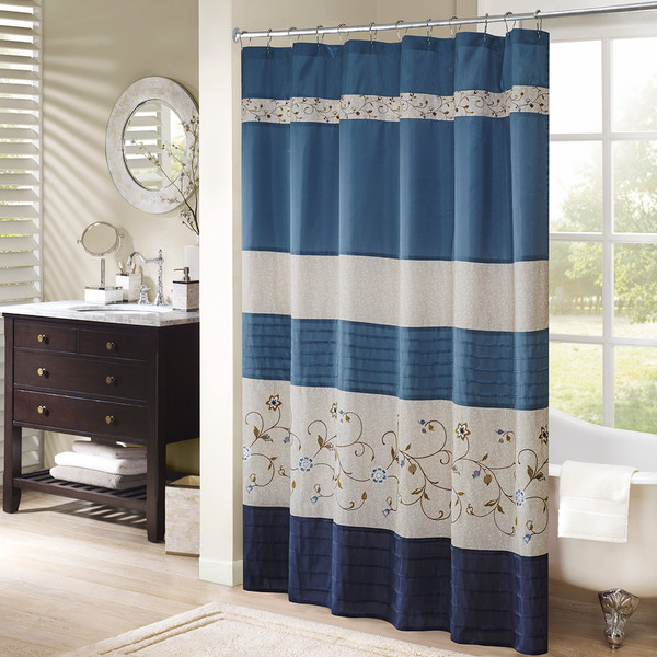 Faux Silk Embroidered Floral Shower Curtain 72X72 Mp70 3452 By Olliix