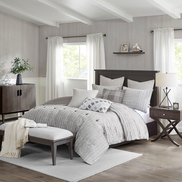 Essence 100 Cotton Clip Jacquard Pieced 9Pcs Comforter Set By Madison Park Signature Mps10 464 By Olliix