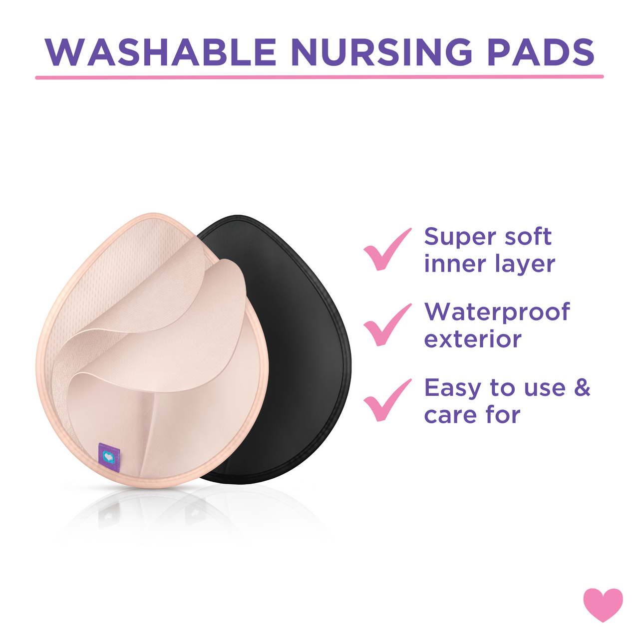 Lansinoh Reusable Nursing Pads for Breastfeeding Mothers, 8 Washable Pads,  Pink and Black, Includes Mesh Wash Bag