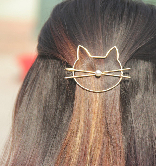 Barrette Chat - Dore et Argentee zaxx