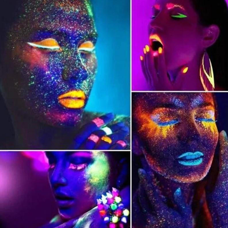 Maquillage fluo- produits et astuces pour un look festif  Maquillage fluo,  Maquillage uv, Maquillage phosphorescent