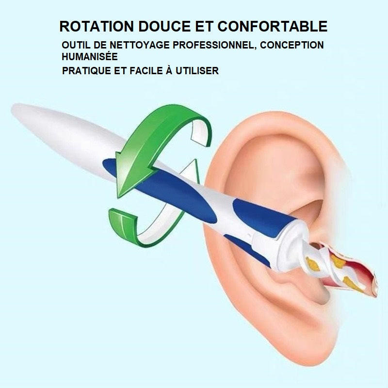 Nettoyeur d'Oreille - TUN - Permet un Nettoyage Doux et Facile du Cérumen -  16 Tètes de Remplacement Jetables