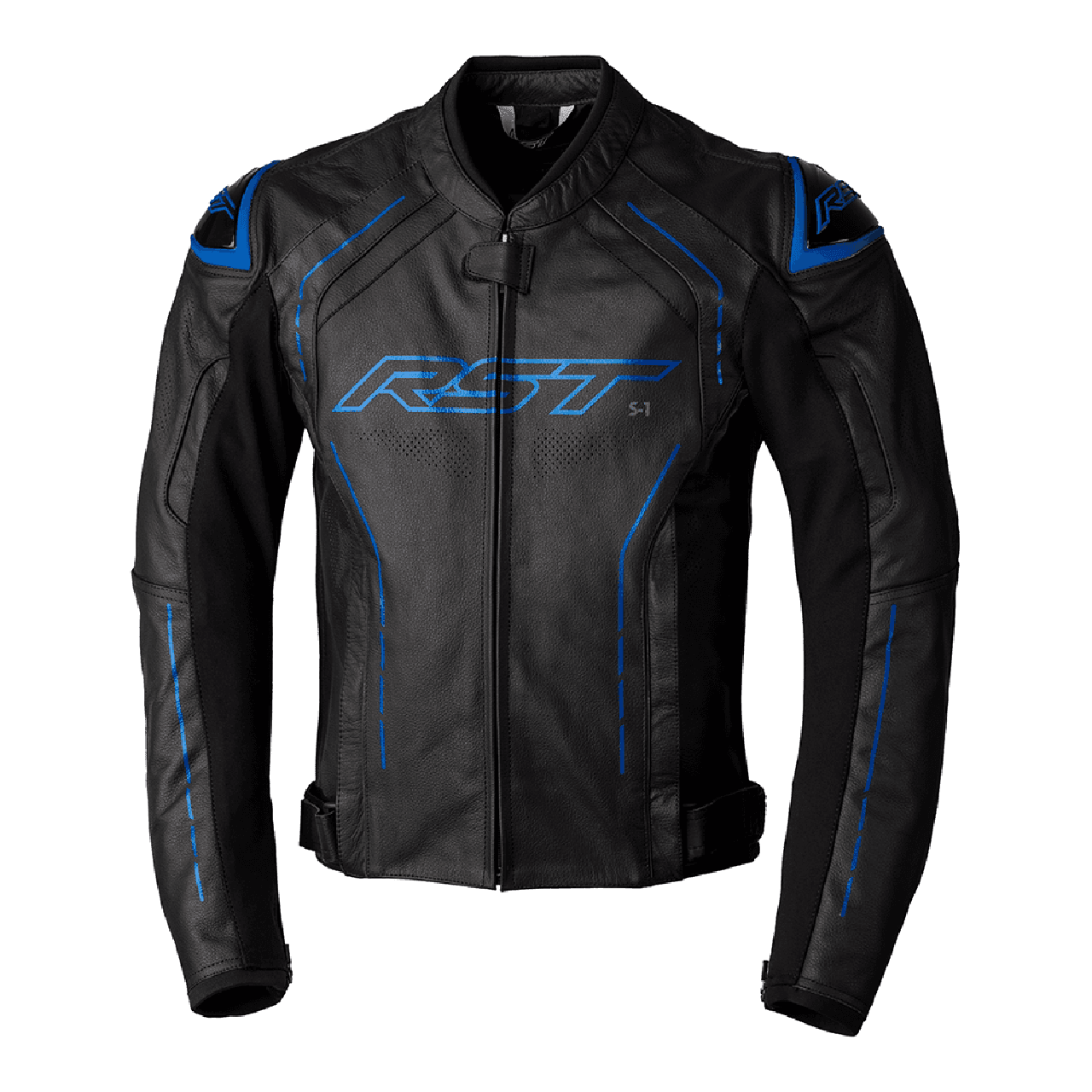 RST S1 CE Mens Black Grey Neon Blue Leather Jacket Webbs