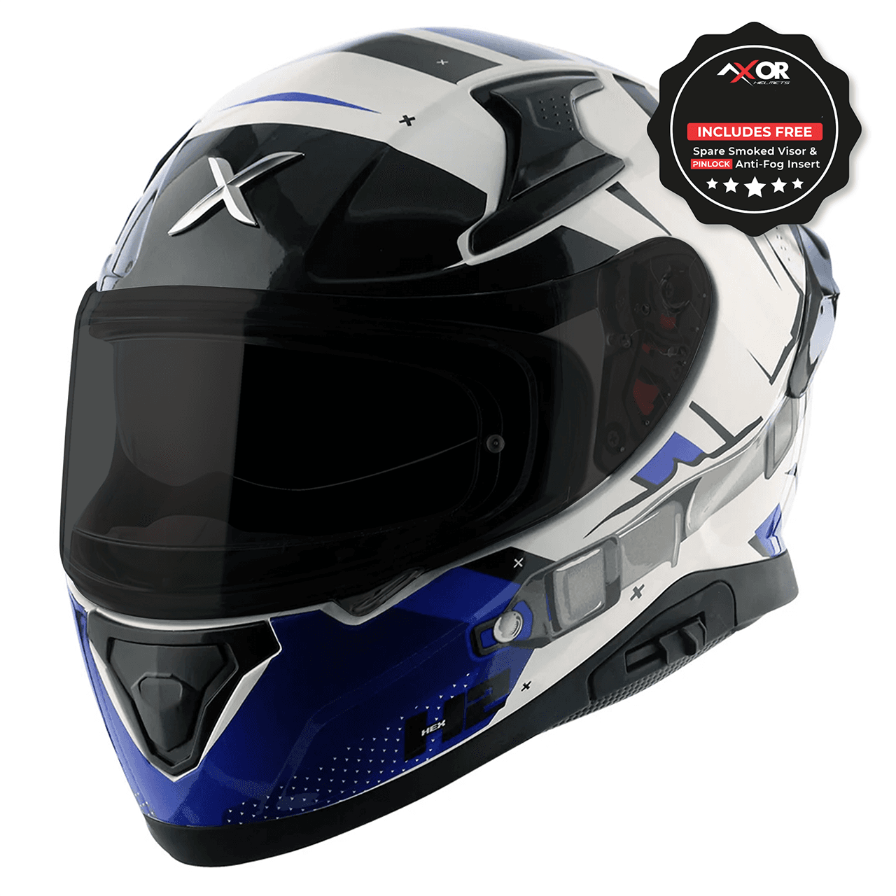 AXOR Apex Full Face Helmet Hex-2 White Blue Gloss Webbs