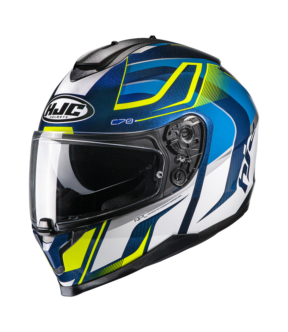 blue motorcycle helmets