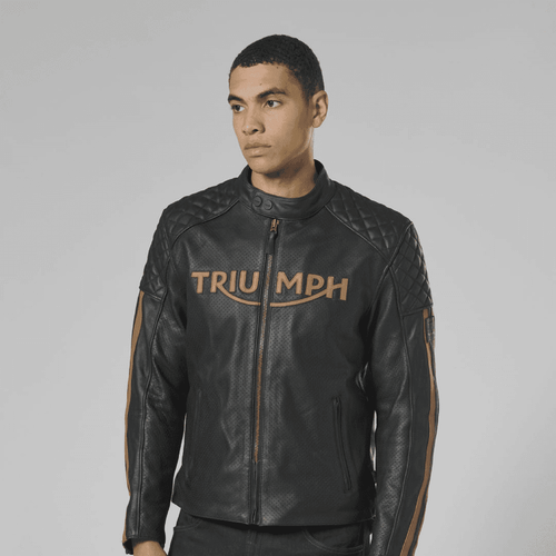 Triumph | Braddan Air Race Leather Jacket Black Gold | Webbs