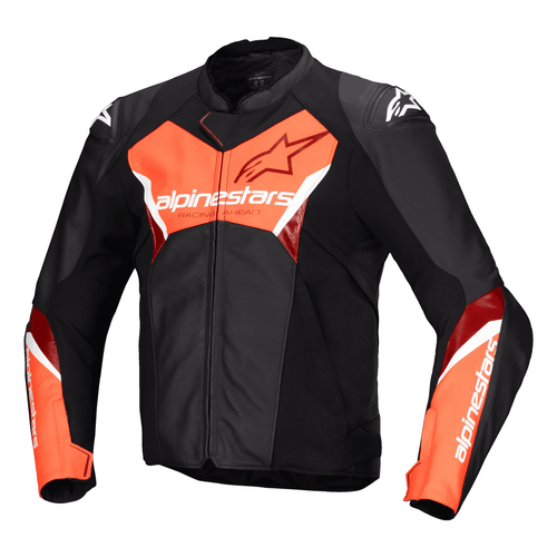 ALPINESTARS FASTER V3 LEATHER JACKET – BLACK / RED / FLUO   at Webbs Motorcycles