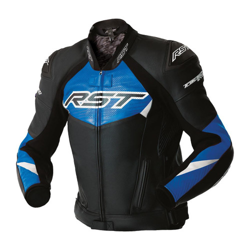 RST TRACTECH EVO D3O LEATHER JACKET BLACK/BLUE   at Webbs Motorcycles