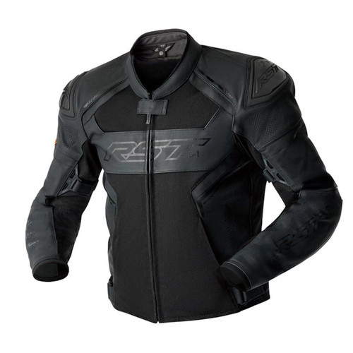 RST S1 MESH D3O LEATHER JACKET BLACK, black motorcycle leather jacket with mesh panels and D3O protective padding from Webbs Motorcycles.