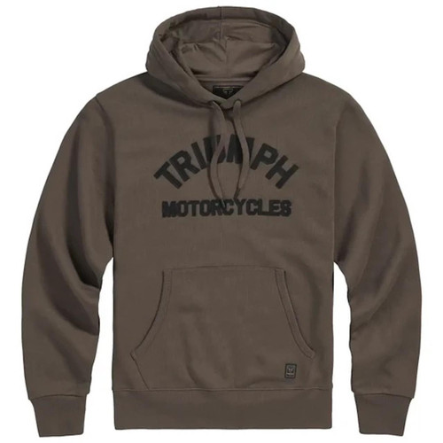 TRIUMPH CARRICK PULL-ON HOODIE – IRON / BLACK, image of a grey pullover hoodie with 'Triumph Motorcycles' logo in black on the front.