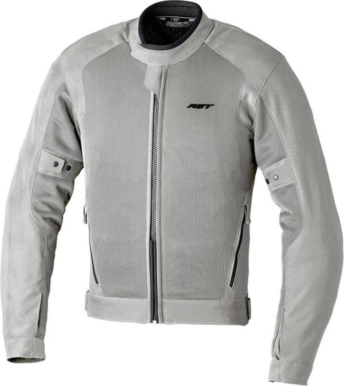 RST SPECTRE AIR CE MENS TEXTILE JACKET – SILVER, men's lightweight motorcycle textile jacket with a sleek silver design, full front zipper, and multiple style and safety features.
