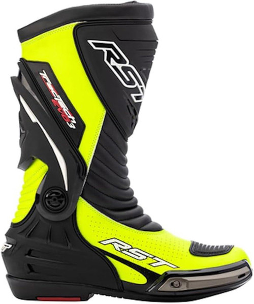 RST TRACTECH EVO III SPORT BOOT FLO YELLOW, high-performance motorcycle boot with bright yellow and black design, protective features, and sport style.