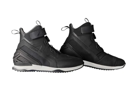 RST BANDIT CE MENS BOOT – BLACK, a pair of black men's motorcycle riding boots with a sleek, high-top design and adjustable straps, suitable for motorcycle riding at Webbs Motorcycles.
