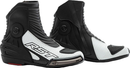 RST TRACTECH EVO 3 SHORT CE MEN'S MOTORCYCLE BOOTS WHITE AND BLACK, high-performance motorcycle riding shoes with protective features and stylish design.