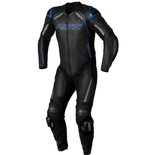 RST S1 CE MENS LEATHER SUIT BLACK  GREY NEON BLUE