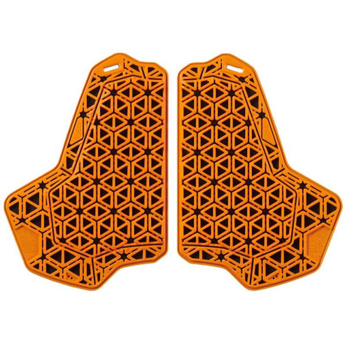 RST x D3O GHOST SPLIT CHEST PROTECTOR, orange protective gear with a honeycomb pattern for motorcyclists.