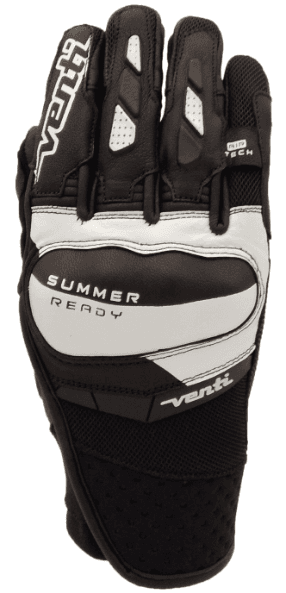 VENTI MAX SPORT GLOVES BLACK/WHITE, image of black and white motorcycle sport gloves with protective padding and breathable fabric at Webbs Motorcycles.