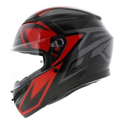 AGV K3 COMPOUND – BLACK / RED – FULL FACE, motorcycle helmet in black and red with aerodynamic design and visor.