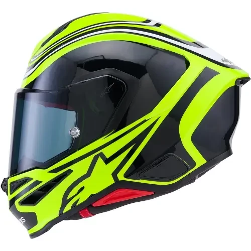 ALPINESTARS S-R7 ZEAL – YELLOW FLUO / BLACK / WHITE GLOSSY – FULL FACE HELMET, a vibrant yellow and black full face motorcycle helmet with glossy finish and modern design at Webbs Motorcycles