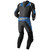 RST TRACTECH EVO D3O Leather Suit Black/Blue, full view of a men's motorcycle racing suit with black and blue leather panels, and the RST logo on the waistband and sleeves.