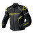 RST S1 D3O LEATHER JACKET BLACK/GREY/FLO YLW, black leather motorcycle jacket with yellow and grey accents, featuring the RST logo in yellow prominently displayed on the front and sleeves.