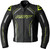 RST S1 CE Men's Leather Jacket Black/Grey/Fluorescent Yellow, front view of a black leather motorcycle jacket with grey and fluorescent yellow accents, CE approved design, available at Webbs Motorcycles.