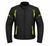 enti Track Sport Waterproof Textile Jacket Black and Yellow, front view of a black motorcycle jacket with yellow accents, reflective strips, and adjustable straps.