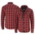 Venti Mens Rogue Kevlar Riding Shirt Black and Red Check, front and back views showing plaid pattern, chest pockets, and button details.