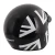 STEALTH OPEN FACE HELMET – MONO JACK WITH PEAK & SUN VISOR, black helmet with white graphic design and sun visor for motorcycle riding.