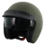 STEALTH OPEN FACE HELMET – MATT GREEN WITH PEAK & SUN VISOR, front view of a matte green open face motorcycle helmet with a sun visor and peak.