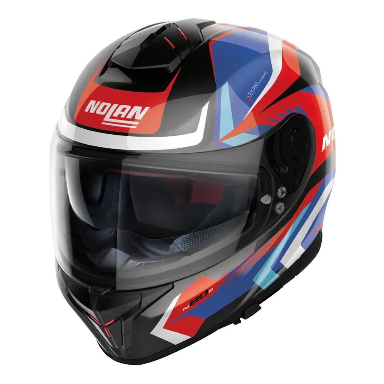 NOLAN n80-8 rumble n-com black white blue red full face | Webbs