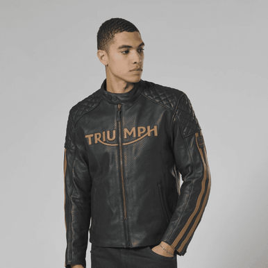 Triumph | Braddan Air Race Leather Jacket Black Gold | Webbs