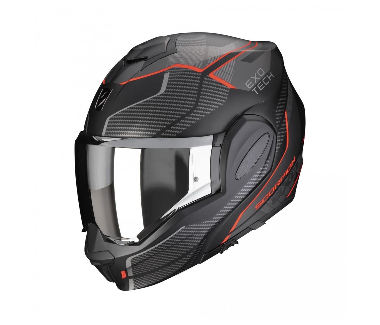 Scorpion Exo Tech Evo Animo Black Red Flip Front Motorcycle Helmet + 5 Year Warranty