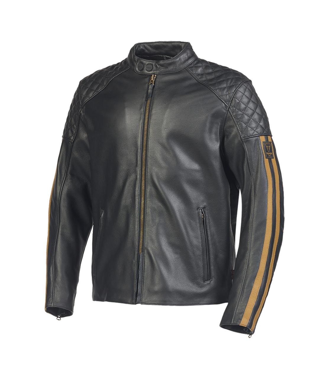 Image of Triumph Braddan Sport Leather Motorcycle Jacket Black Gold | Triumph Motorcycle Clothing