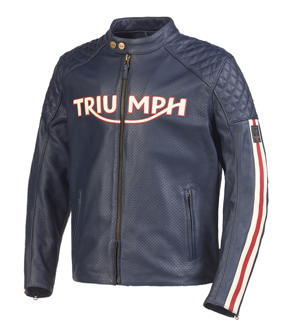 Image of Triumph Braddan Air Race Leather Motorcycle Jacket Blue | Triumph Motorcycle Clothing