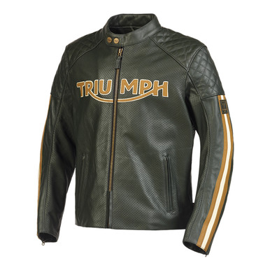 TRIUMPH BRADDAN AIR RACE LEATHER JACKET RACING GREEN