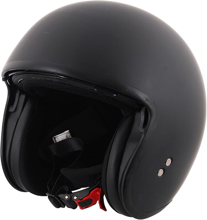 Stealth Open Face Motorcycle Helmet – Matt Black/ Goggle Tab And Black Trim